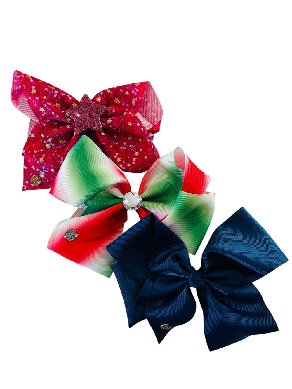3 Large Like New Jojo Siwa Hair Bows-Pink Star, Holiday Green-Red Ombre & Navy